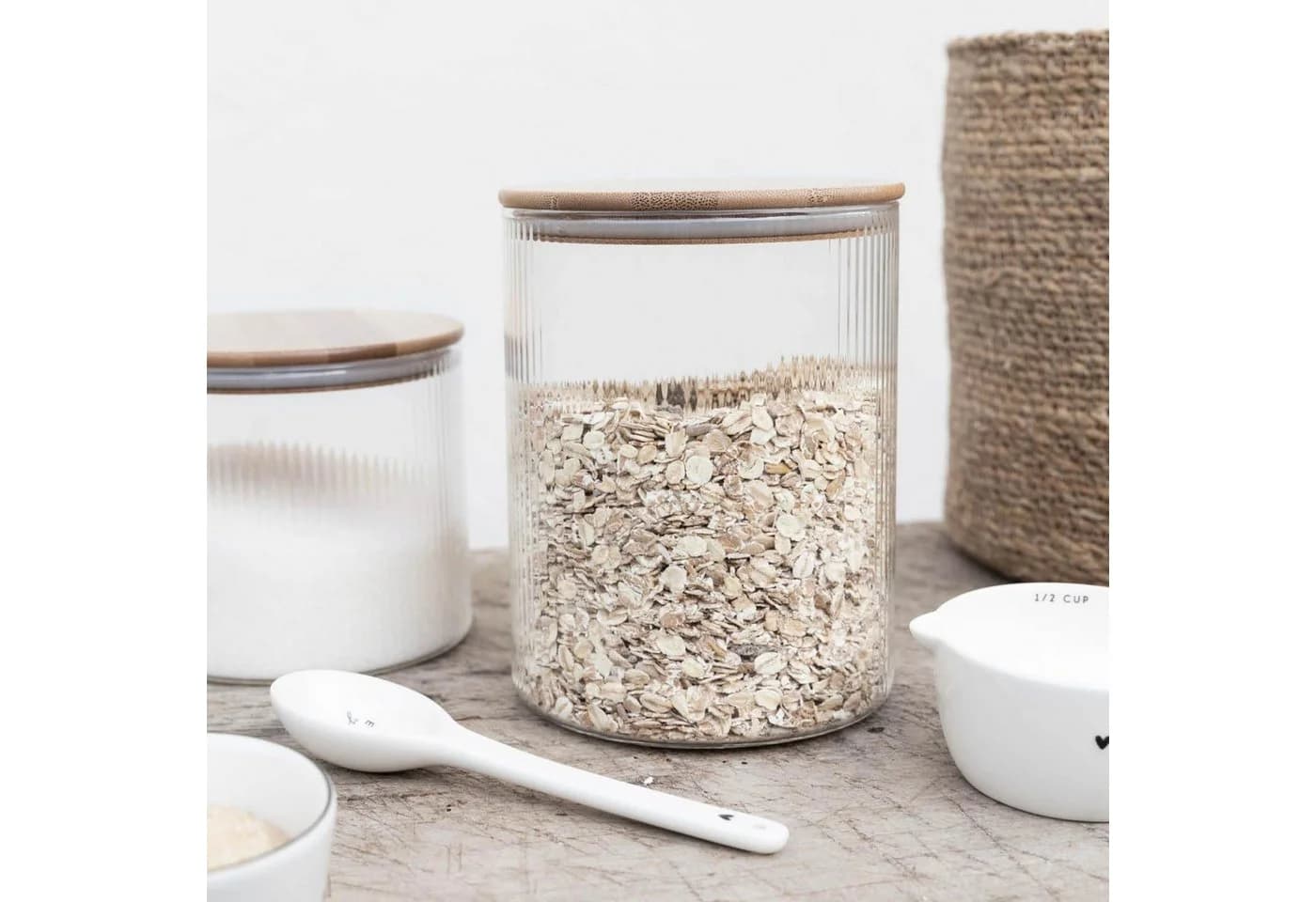 Bastion Collections Vorratsdose Ribbed Glas Streifenrelief