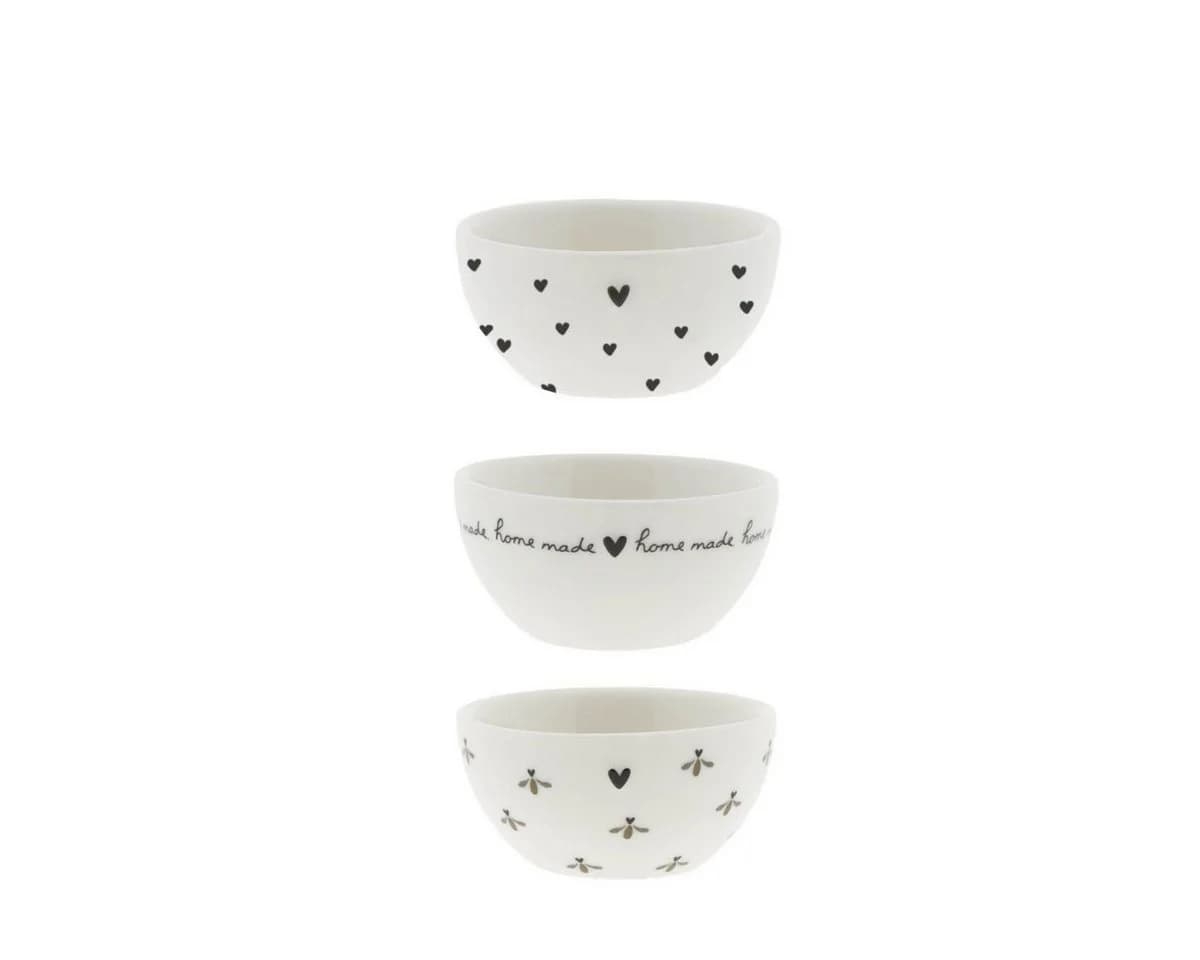 Bastion Collections Snackschale Set 3-teilig Keramik Herz-Motive Beige/Weiß