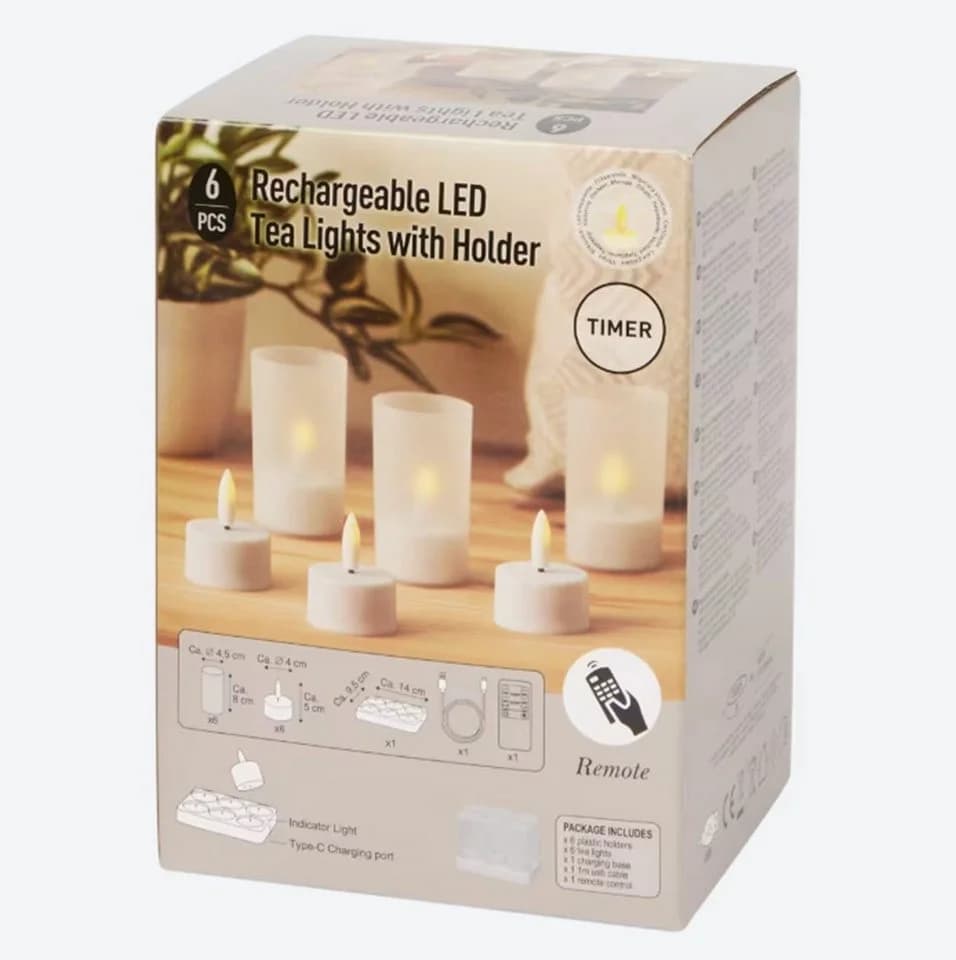 Spectrum LED-Teelichter 6er-Set Aufladbar mit Fernbedienung Timer