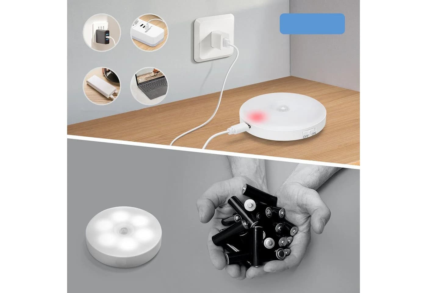 Aigostar LED Nachttischlampe 2 Stück 6500K Nachtlicht Kinder, Aufladbar USB, 0.5W Nachtlampe