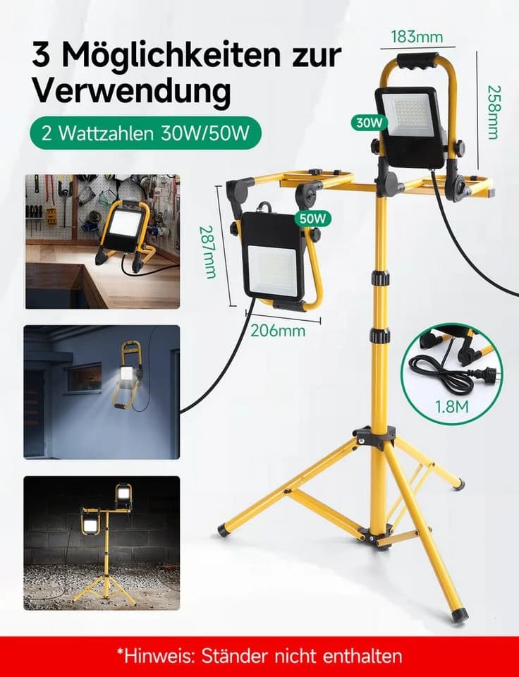 Aigostar LED Baustrahler IP65 2er Set 4500LM 15000 Stunden