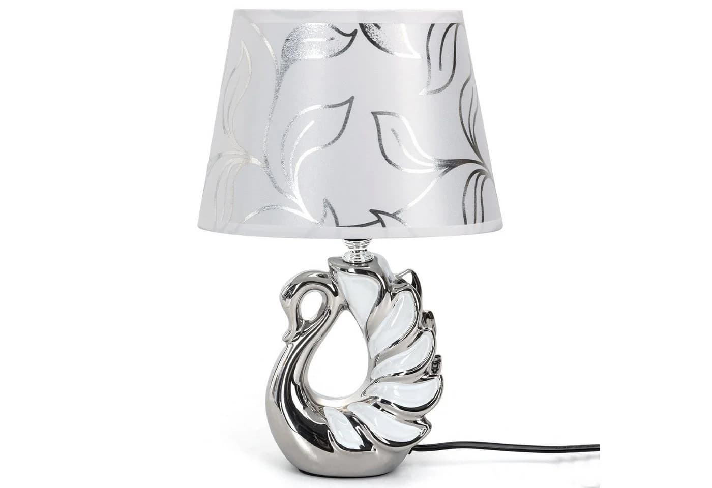Aigostar Keramik Tischlampe Silber Stoffschirm E14
