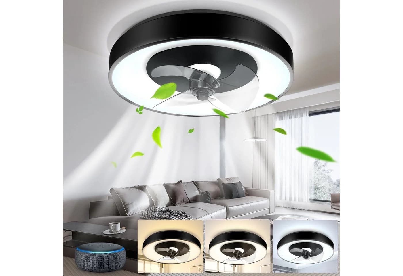 Aigostar Smart Deckenventilator mit LED 40W, Dimmbar, Schwarz
