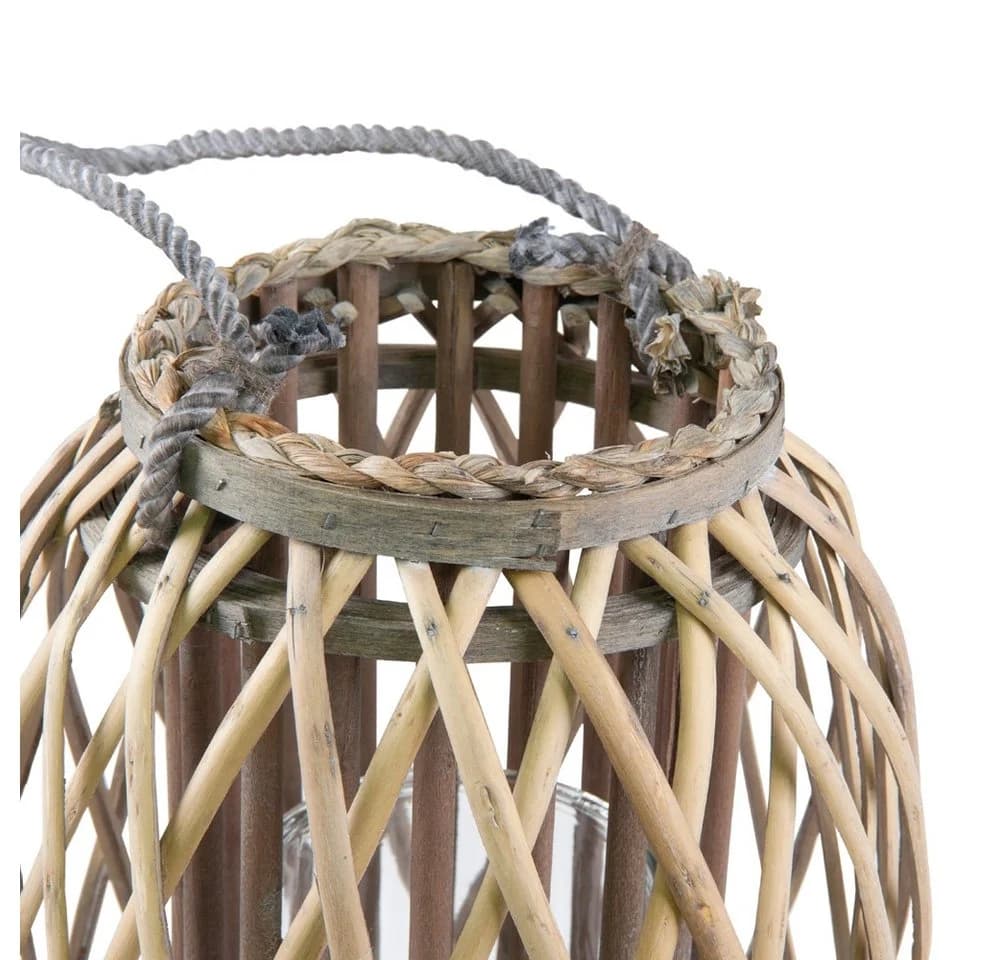 ECD Germany Kerzenlaterne Rattan mit Henkel und Glaseinsatz