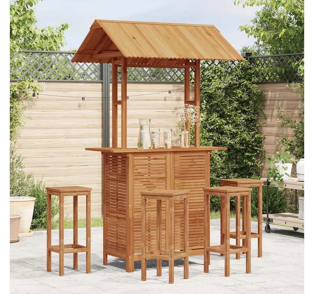 vidaXL Outdoor-Bartisch mit Dach Massivholz Braun