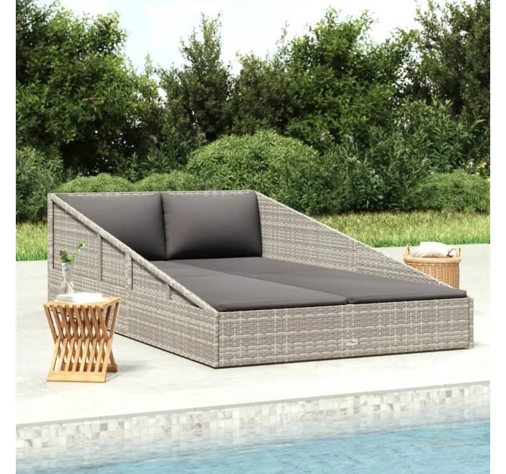 vidaXL Gartenbett Grau 110x200 cm Poly Rattan mit Kissen