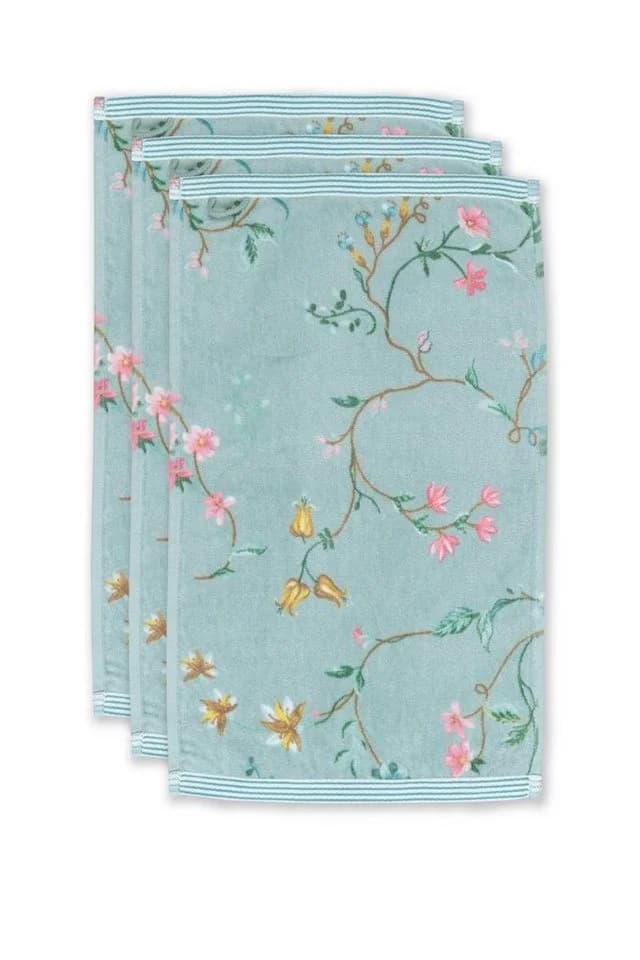 PiP Studio Handtuch-Set Les Fleurs Blue 30x50 cm 3-teilig Baumwolle