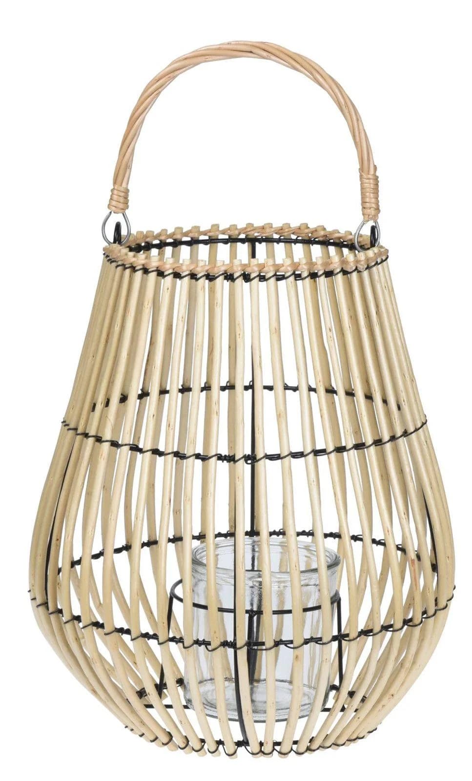 Laterne Schilf/Rotan Braun mit Glaseinsatz