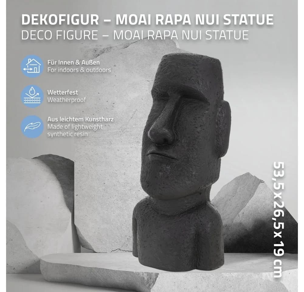 ECD Germany Moai Dekofigur Anthrazit Polyresin Gartenfigur