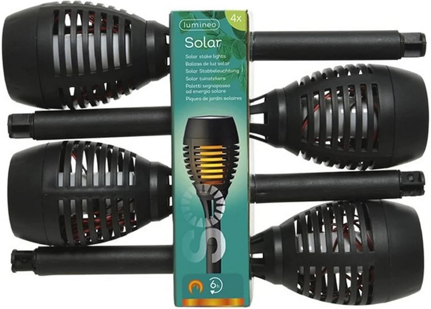 Lumineo LED Solarleuchte Fackel Schwarz Flacker-Effekt 4er Set
