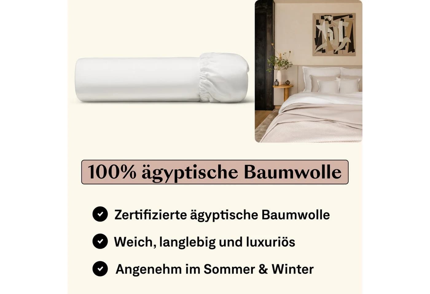 Amqua Premium Mako Satin Spannbettlaken 100% Baumwolle Weiß
