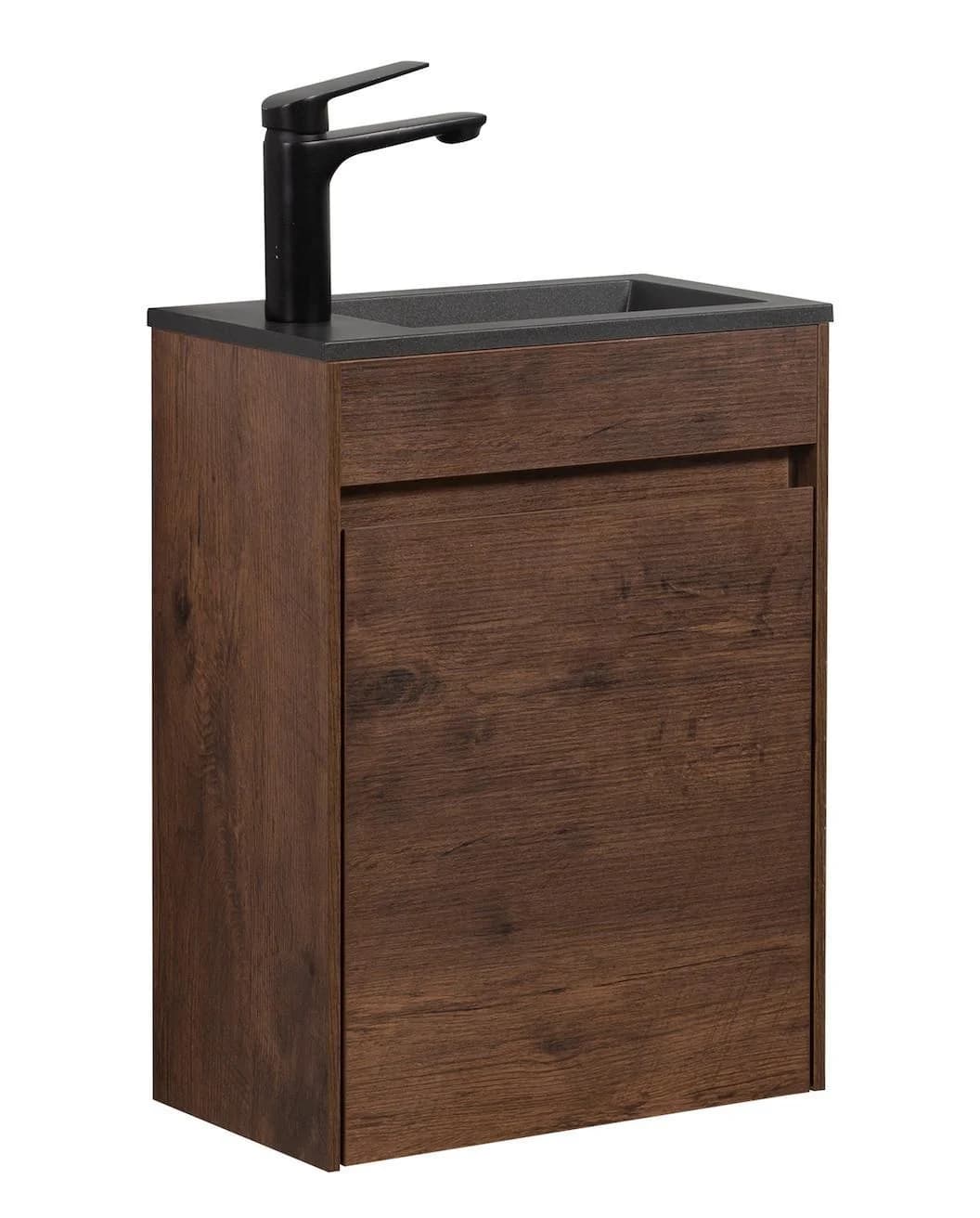 Gäste-WC-Möbelset Sinta 2-teilig Walnuss mit schwarzem Waschbecken