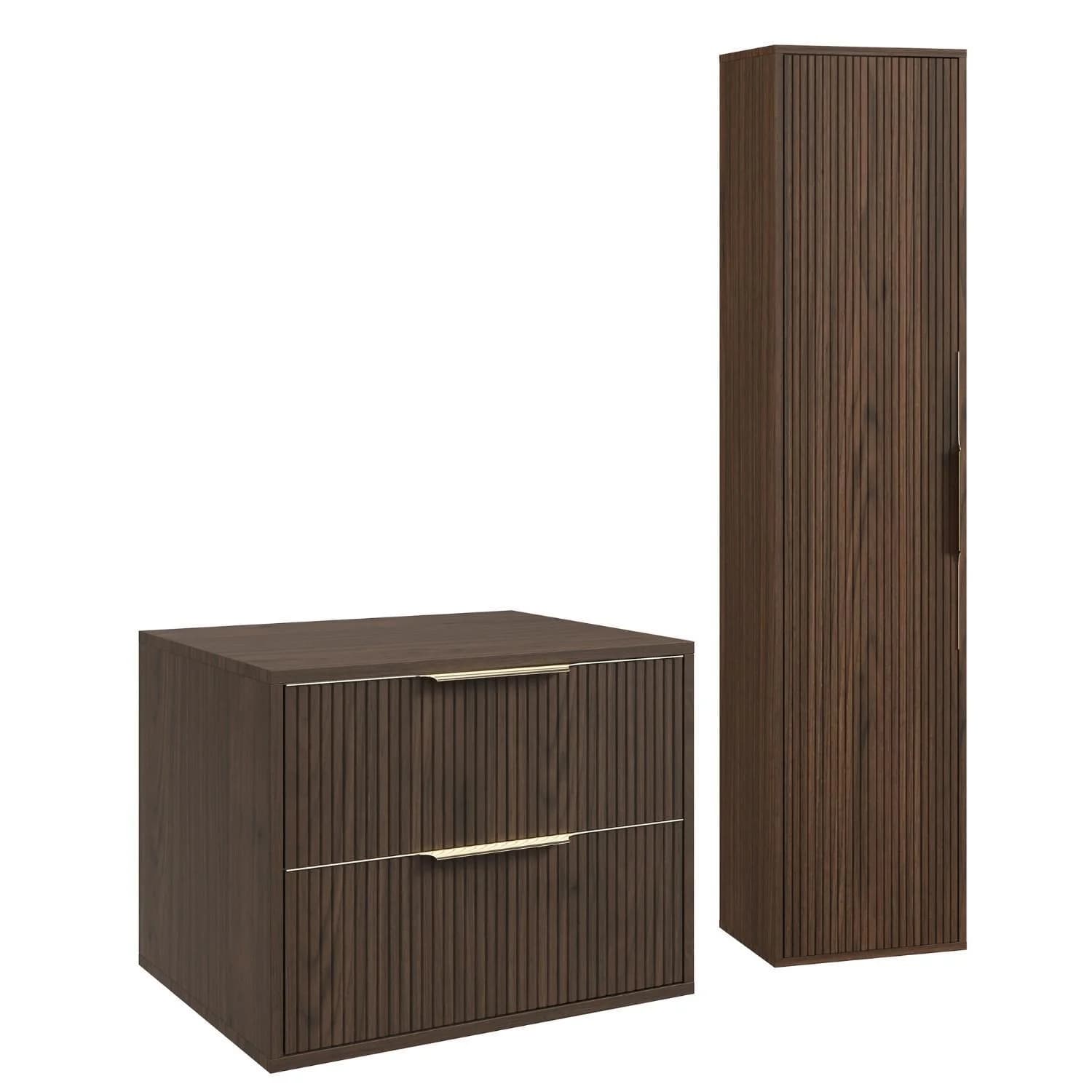 Badplaats Badmöbel-Set Rimini 2-teilig Braun Walnuss