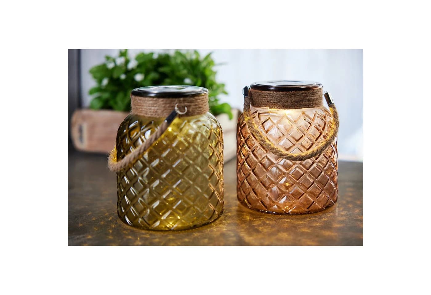 Lumineo LED Solarlaterne Warmweiß Glas Metall Jute