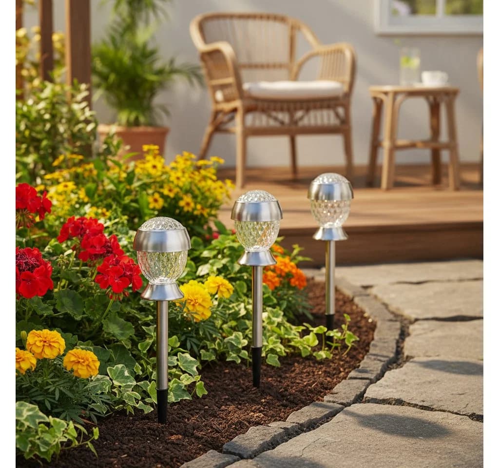 Kaemingk Solar Kugelleuchte Gartenlicht LED mit Erdspieß Silber