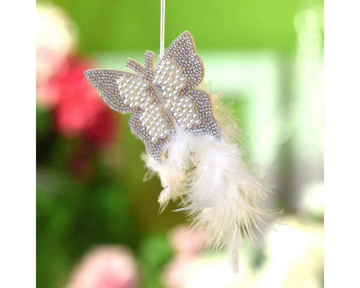 Kaemingk Filzschmetterling Anhänger Dekoaccessoire mit Perlen & Pailletten