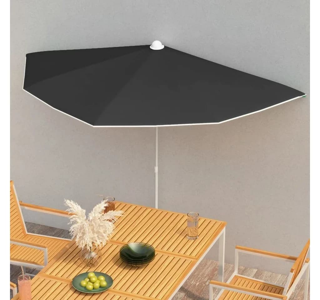 vidaXL Halb-Sonnenschirm mit Mast Schwarz UV-beständig