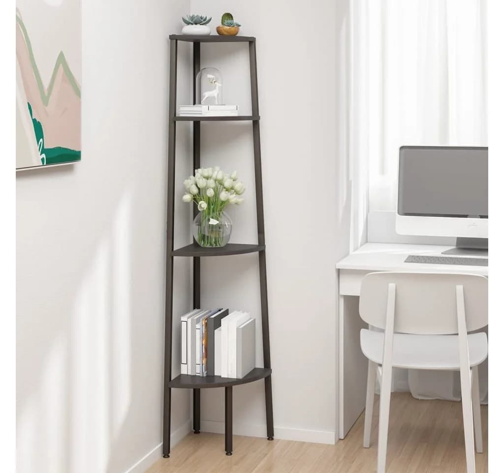 vidaXL Bücherregal Eckregal 4 Ablagen Schwarz Stahl