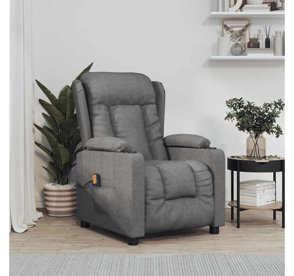 vidaXL Massagesessel Dunkelgrau Stoff 6-Punkt Vibrationsmassage