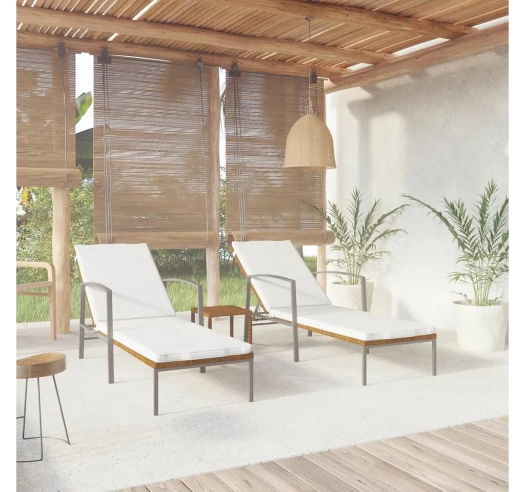 vidaXL Gartenliege-Set 2-tlg. mit Tisch Poly Rattan Braun