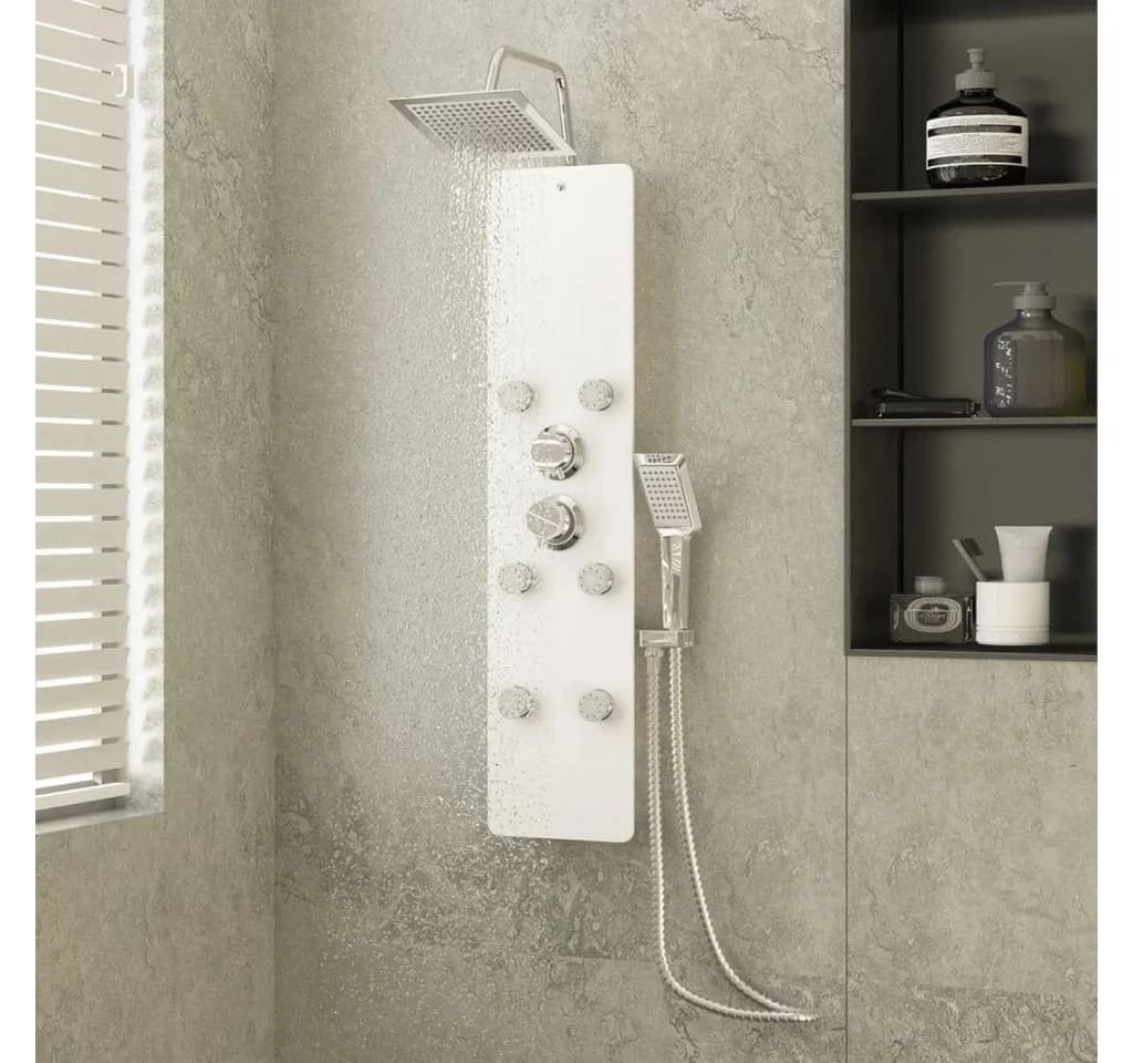 vidaXL Duschsystem Duschpaneel Glas Weiß