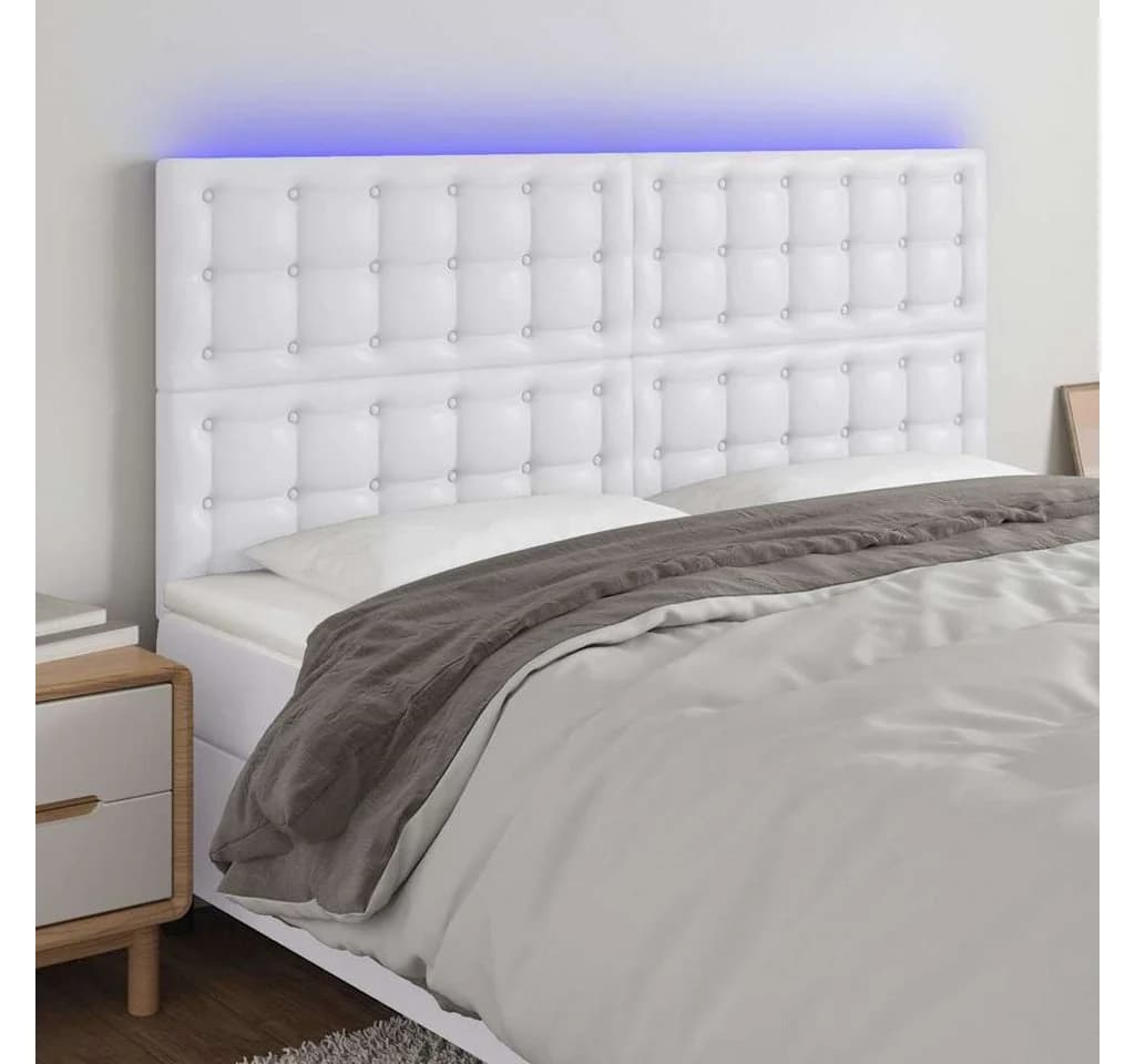 vidaXL LED Kopfteil Weiß Kunstleder höhenverstellbar
