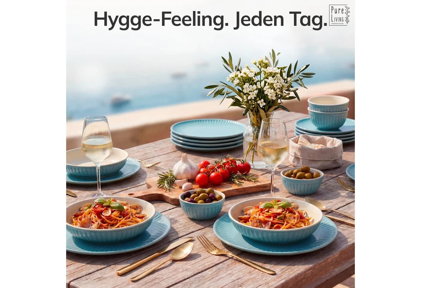PURE LIVING INTERIOR DESIGN Hygge Dessertteller 6er-Set Grün Steingut