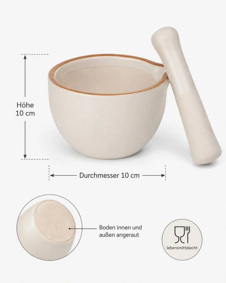 Maxwell & Williams Mörser mit Stößel 10 cm, Porzellan, Landhaus Beige