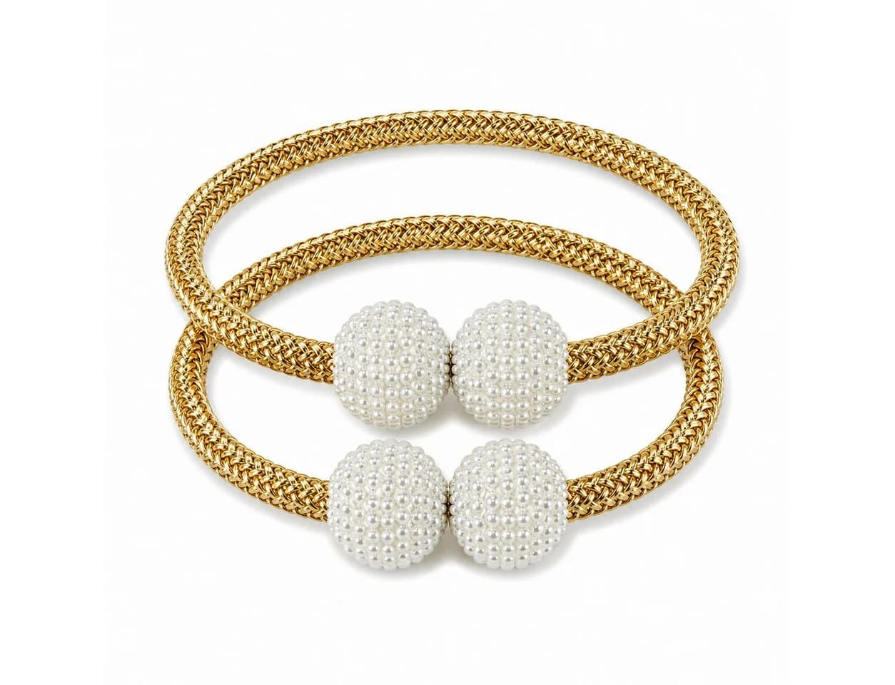 ELANOX Magnetische Raffhalter 2er Set mit Perlen Gold/Weiß