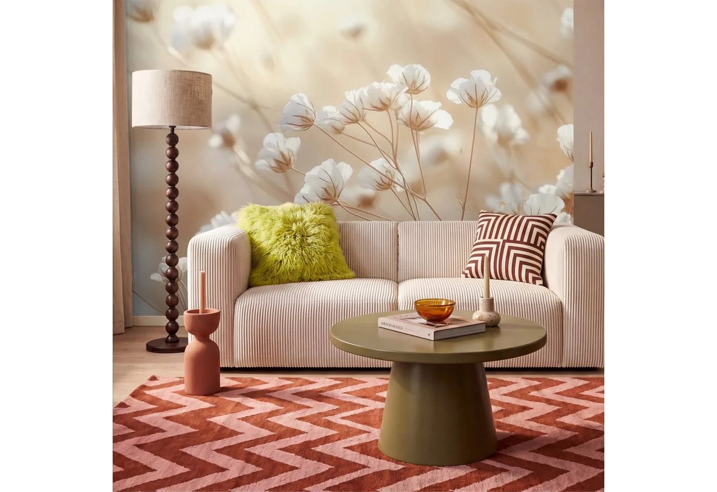 OnlyWow Fototapete Wild Blumen Weiß Modern Vlies