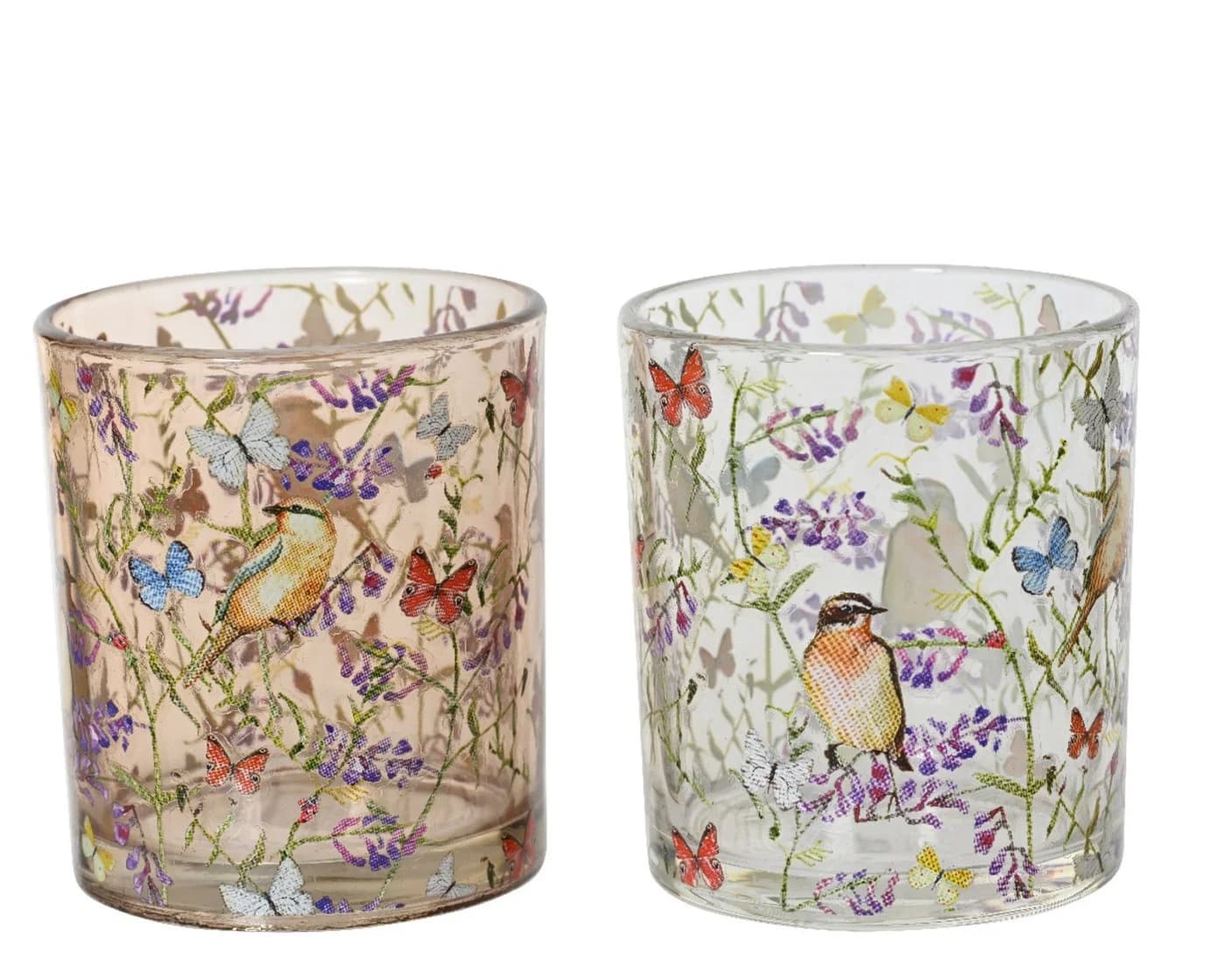 Decoris season decorations Teelichthalter Glas 9cm Blumenmotiv