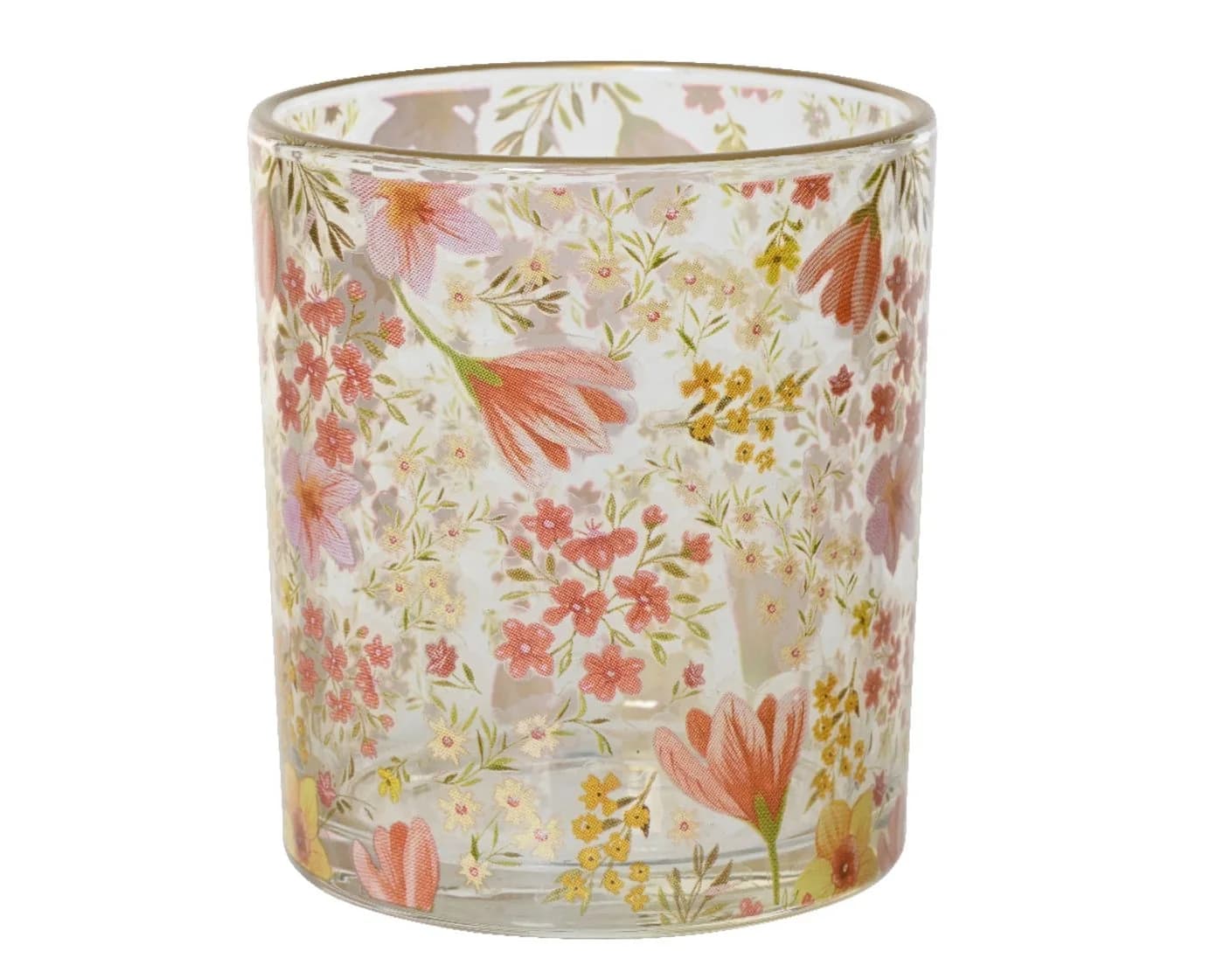 Decoris season decorations Kerzenhalter Teelichthalter Glas 9cm Blumenmotiv