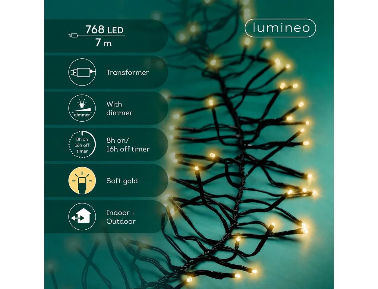 LED-Lichterkette Soft Gold/Schwarz 700 cm Indoor/Outdoor