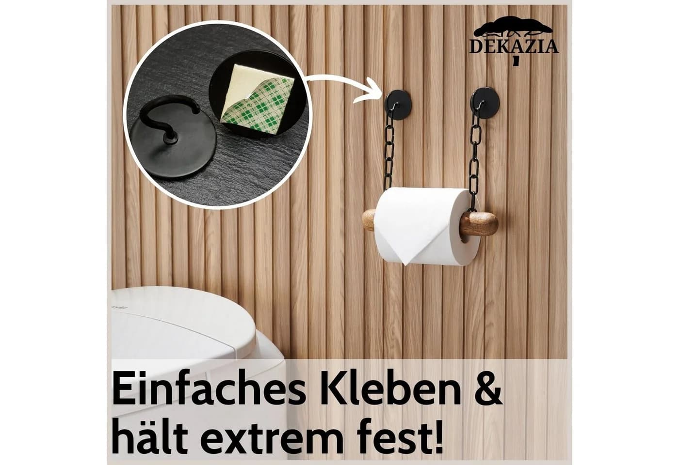 DEKAZIA Toilettenpapierhalter ohne Bohren Holz Edelstahl Schwarz