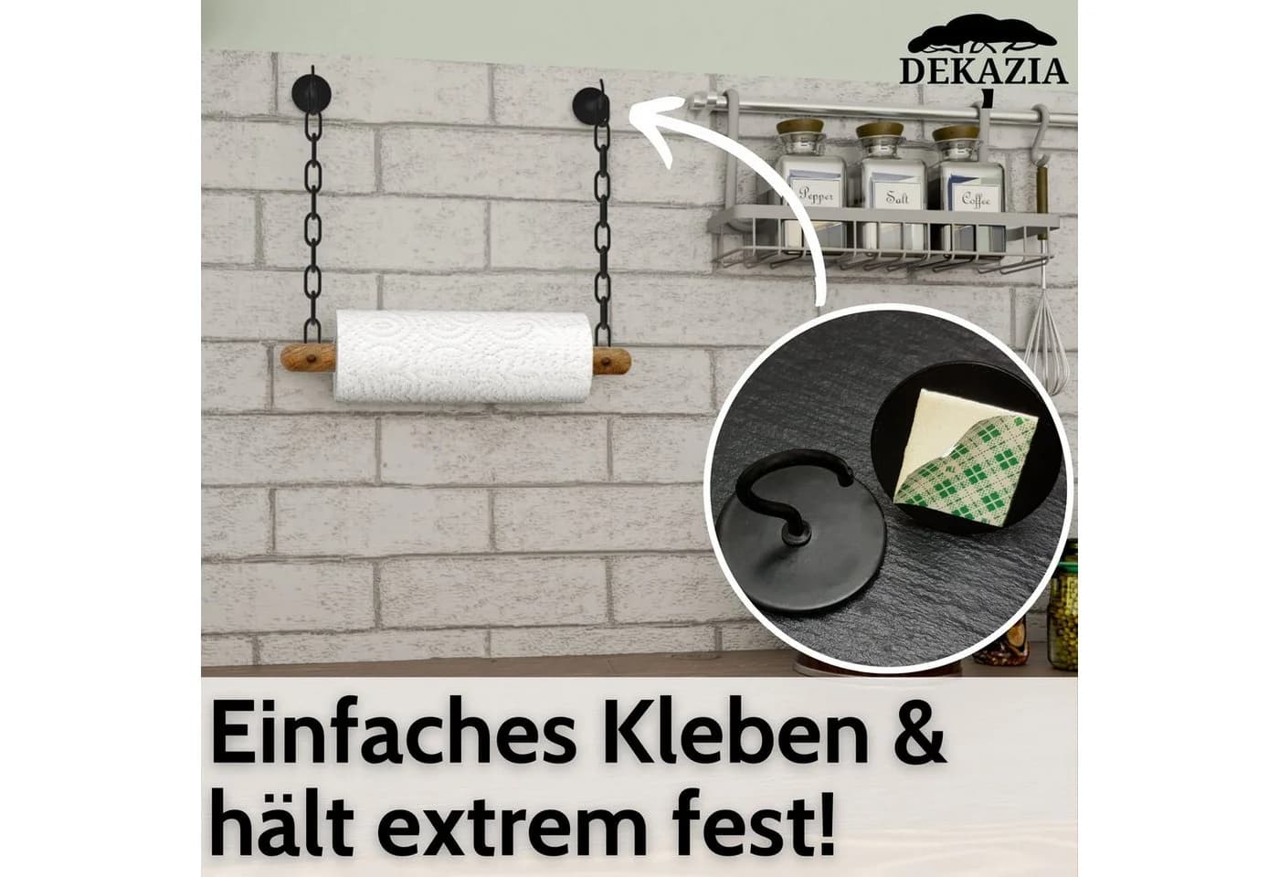 DEKAZIA Küchenrollenhalter ohne Bohren Holz Wandrollenhalter Schwarz