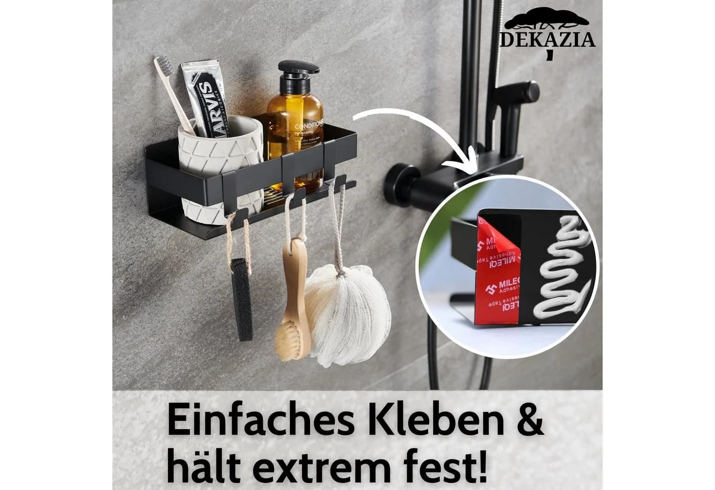 DEKAZIA Duschablage ohne Bohren Edelstahl Schwarz-Grau