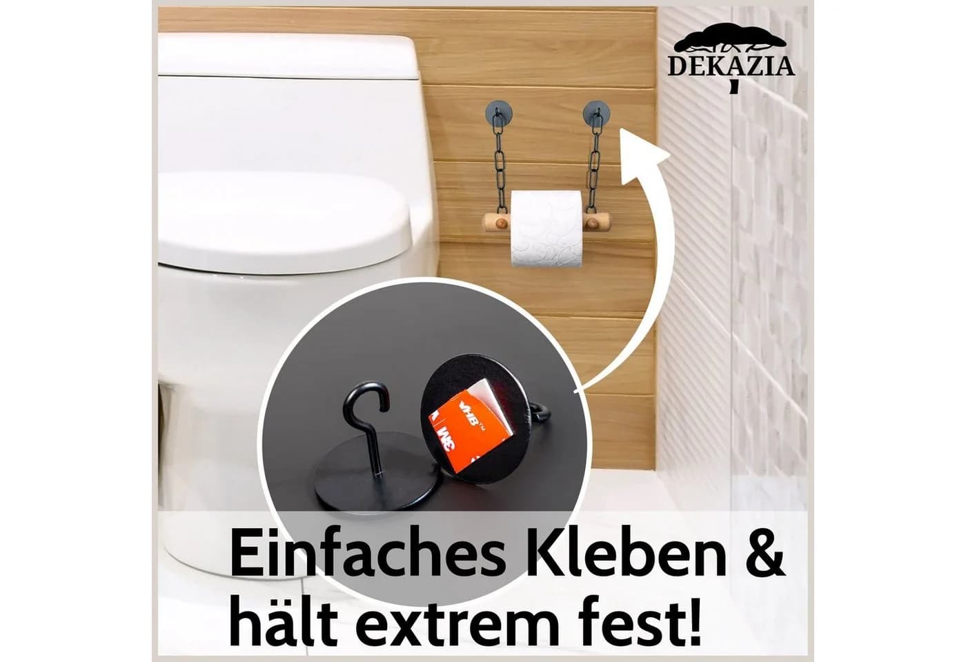 DEKAZIA Toilettenpapierhalter selbstklebend Holz & Edelstahl
