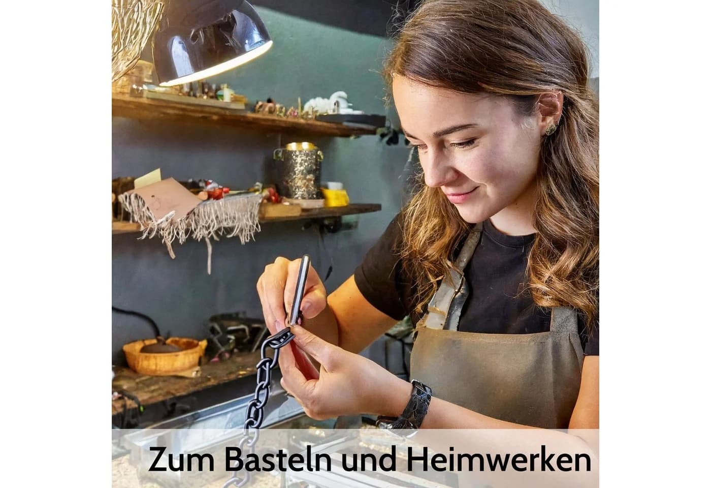DEKAZIA Stahlkette zum Basteln, Heimwerken, Gliederketten aus Stahl, pulverbeschichtet, 4er Set