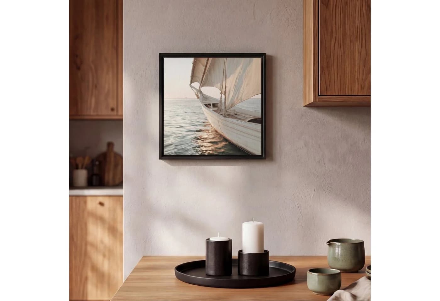 OneMillionCanvasses® Leinwandbild Segelboot Beige mit Schattenfugenrahmen