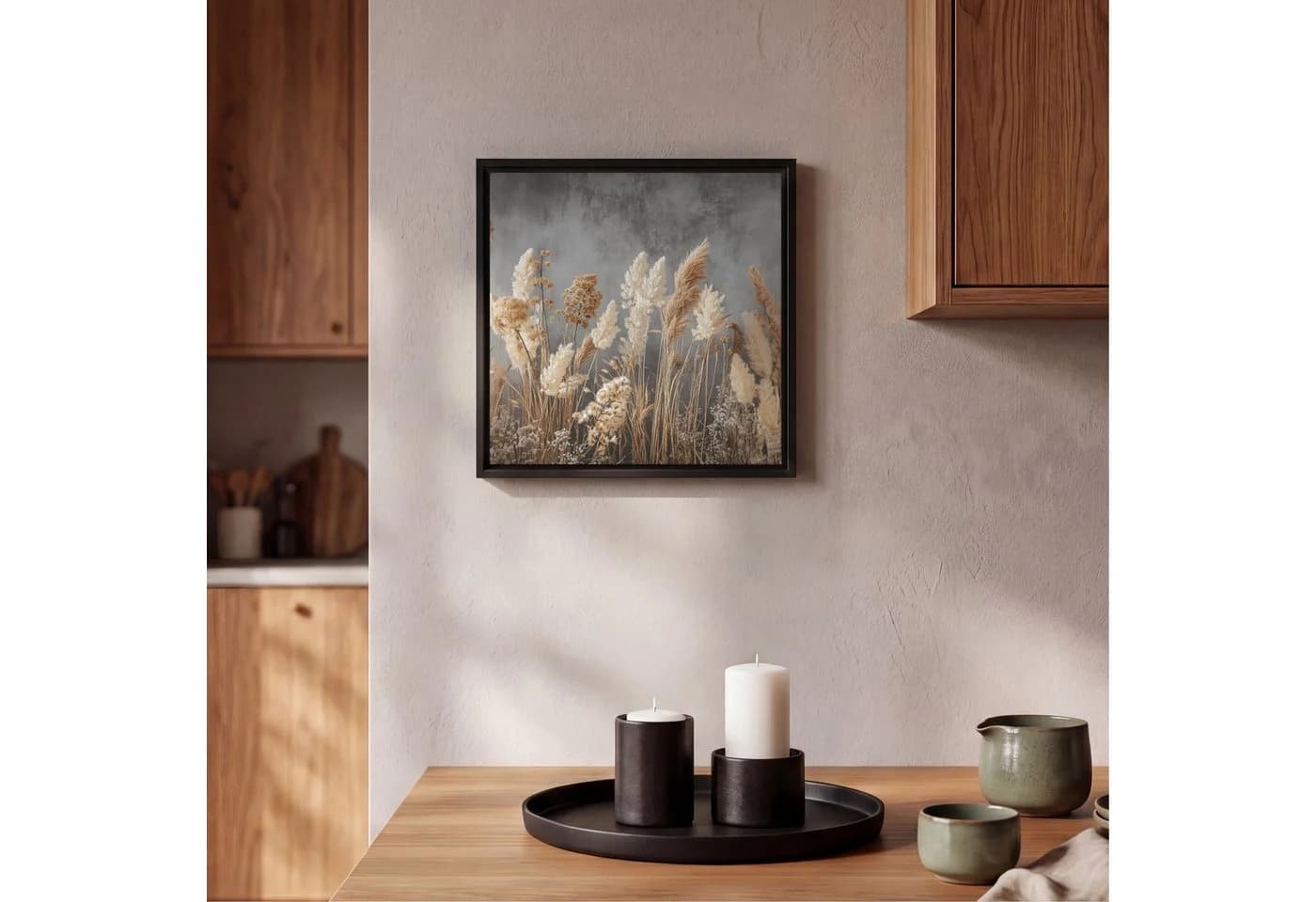 OneMillionCanvasses® Leinwandbild Getrocknete Feldblumen Grau Rahmen