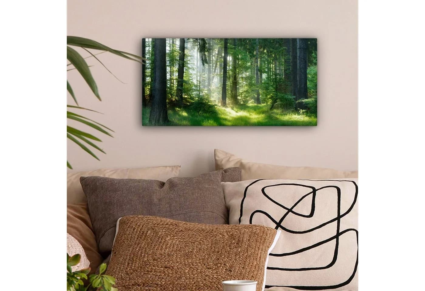 OneMillionCanvasses® Leinwandbild Panorama Natur Bäume Wald Grün Sonne Gras Pflanzen Fotodruck Wandbild Deko