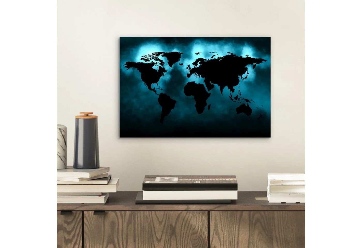 MuchoWow Metallbild Weltkarte Schwarz-Blau 30x20 cm