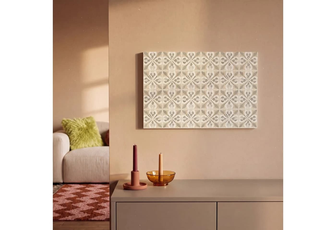 OneMillionCanvasses® Leinwandbild Beige Stilisierte Blüten