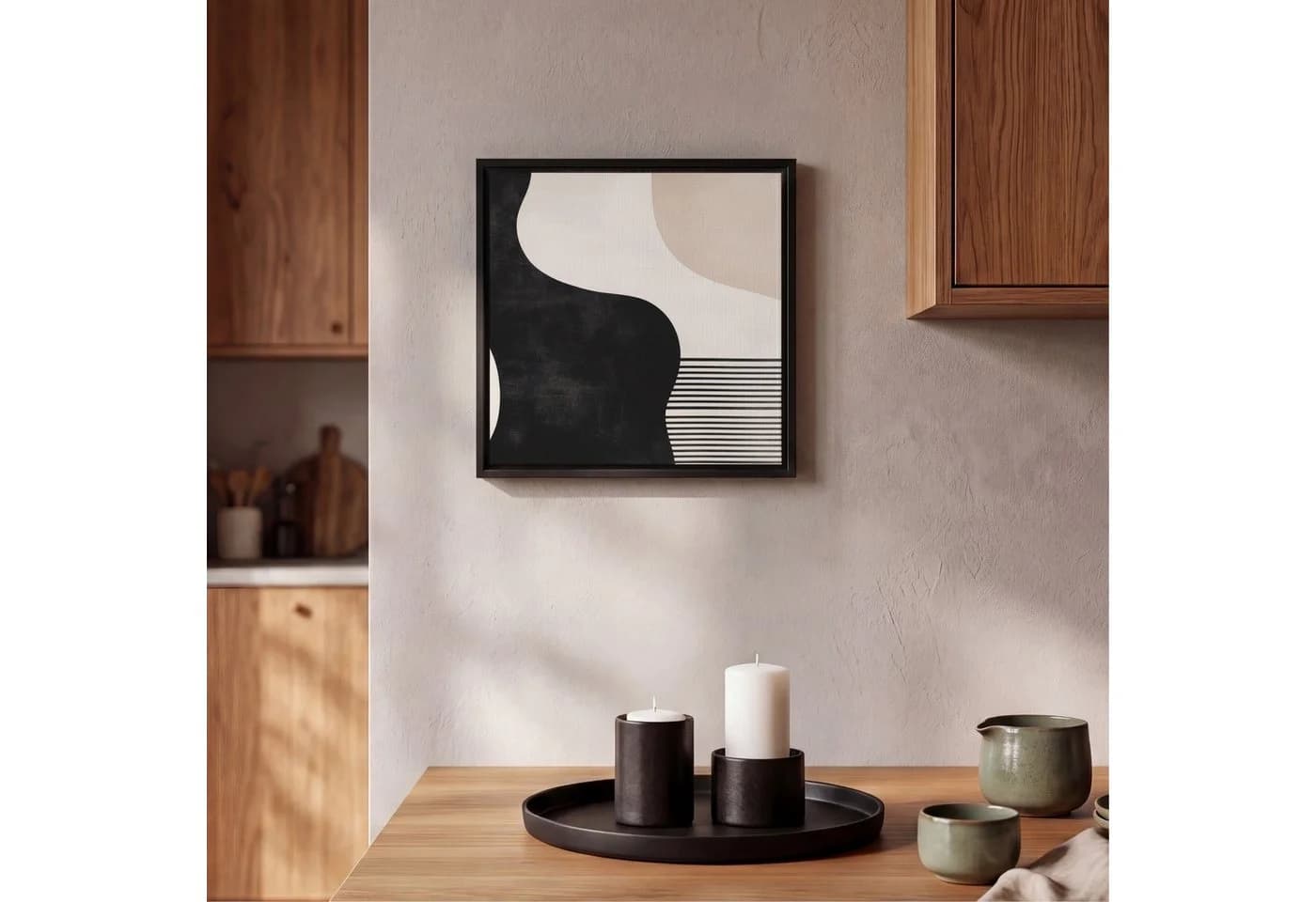 OneMillionCanvasses® Leinwandbild Rahmen Abstrakt Beige Japandi 20x20cm