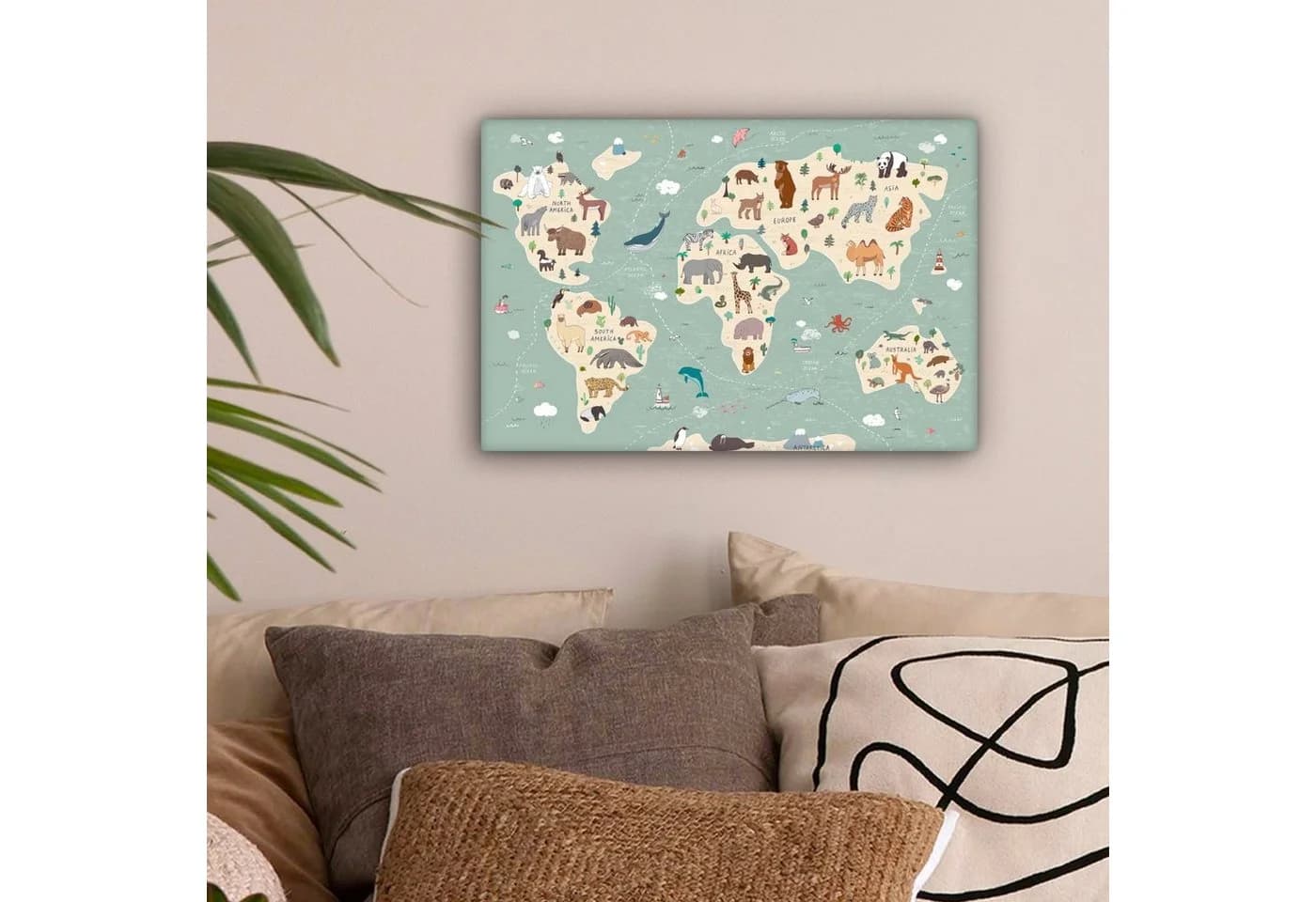 OneMillionCanvasses® Leinwandbild Weltkarte Kinder Blau