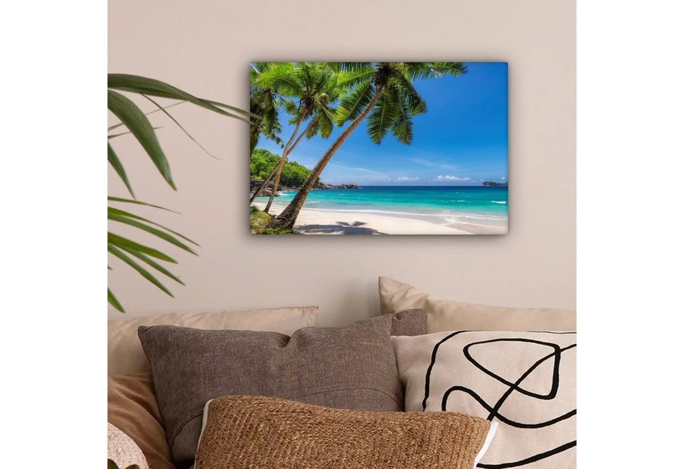 OneMillionCanvasses® Leinwandbild Strand Palme Meer Insel 30x20 cm
