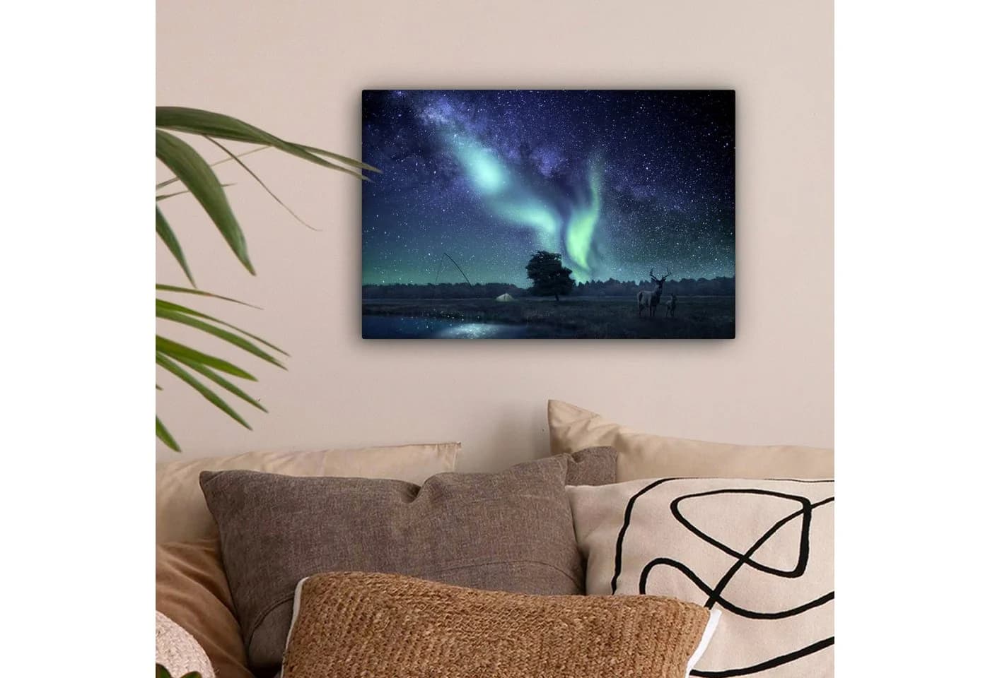 OneMillionCanvasses® Leinwandbild Nordlichter Hirsche Sternenhimmel