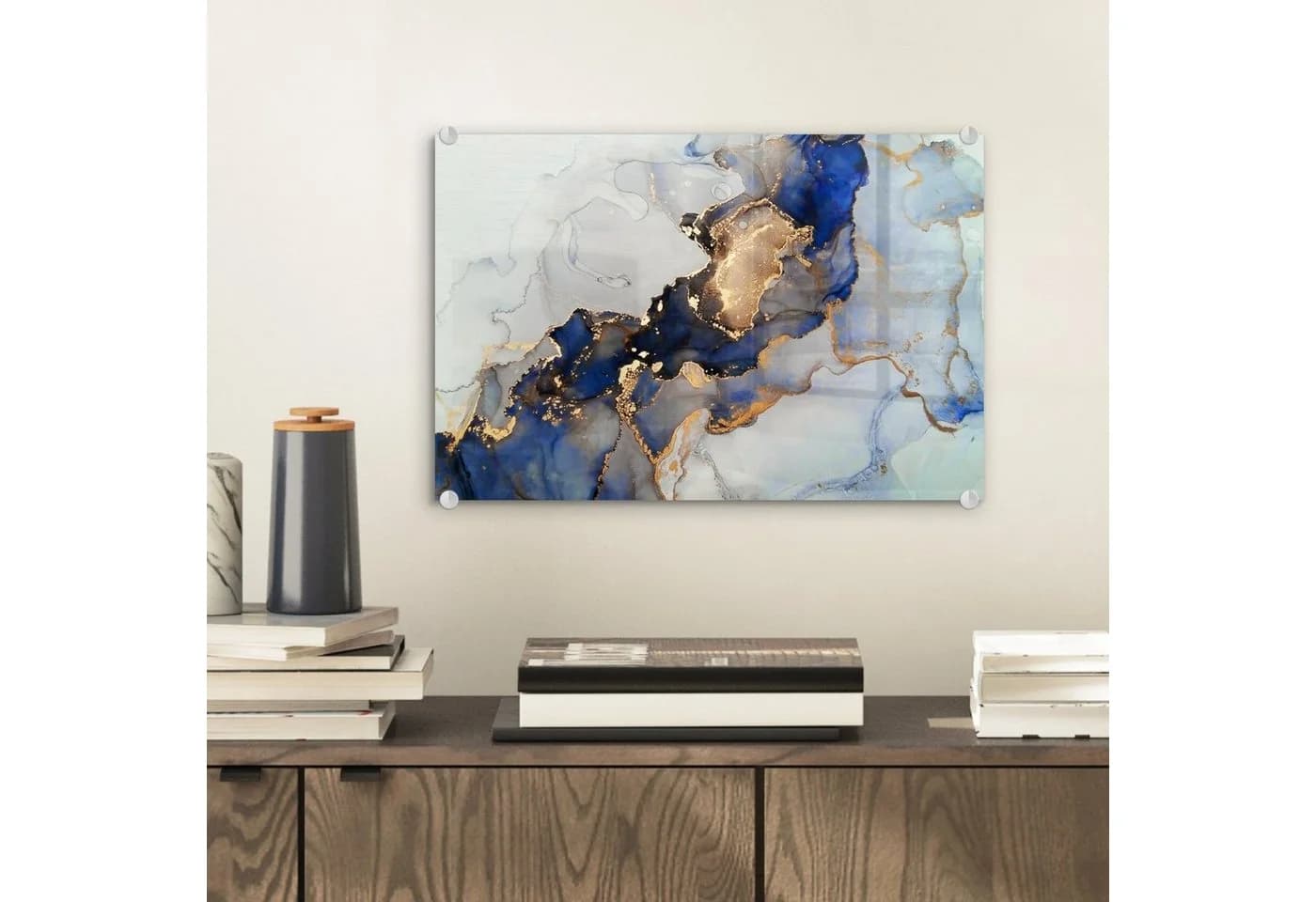 MuchoWow Acrylglasbild Marmor Blau Gold Modern