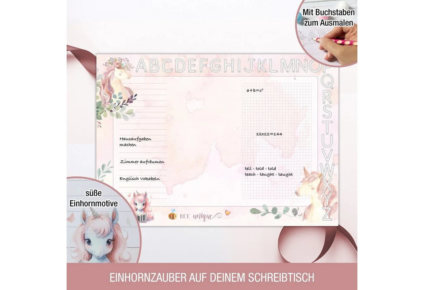 TOBJA Schreibtischunterlage A3 Einhorn Mädchen Rosa