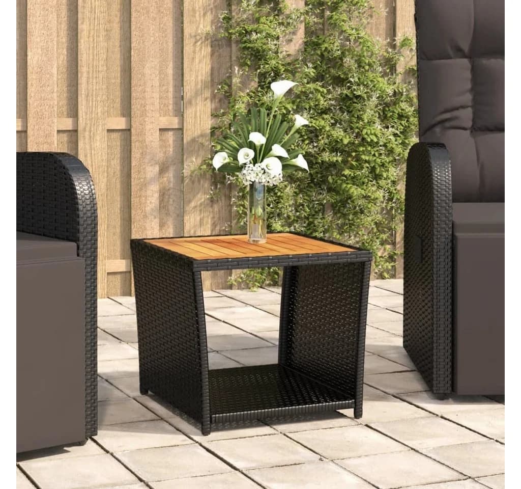 vidaXL Gartentisch Beistelltisch Schwarz Poly Rattan & Holz